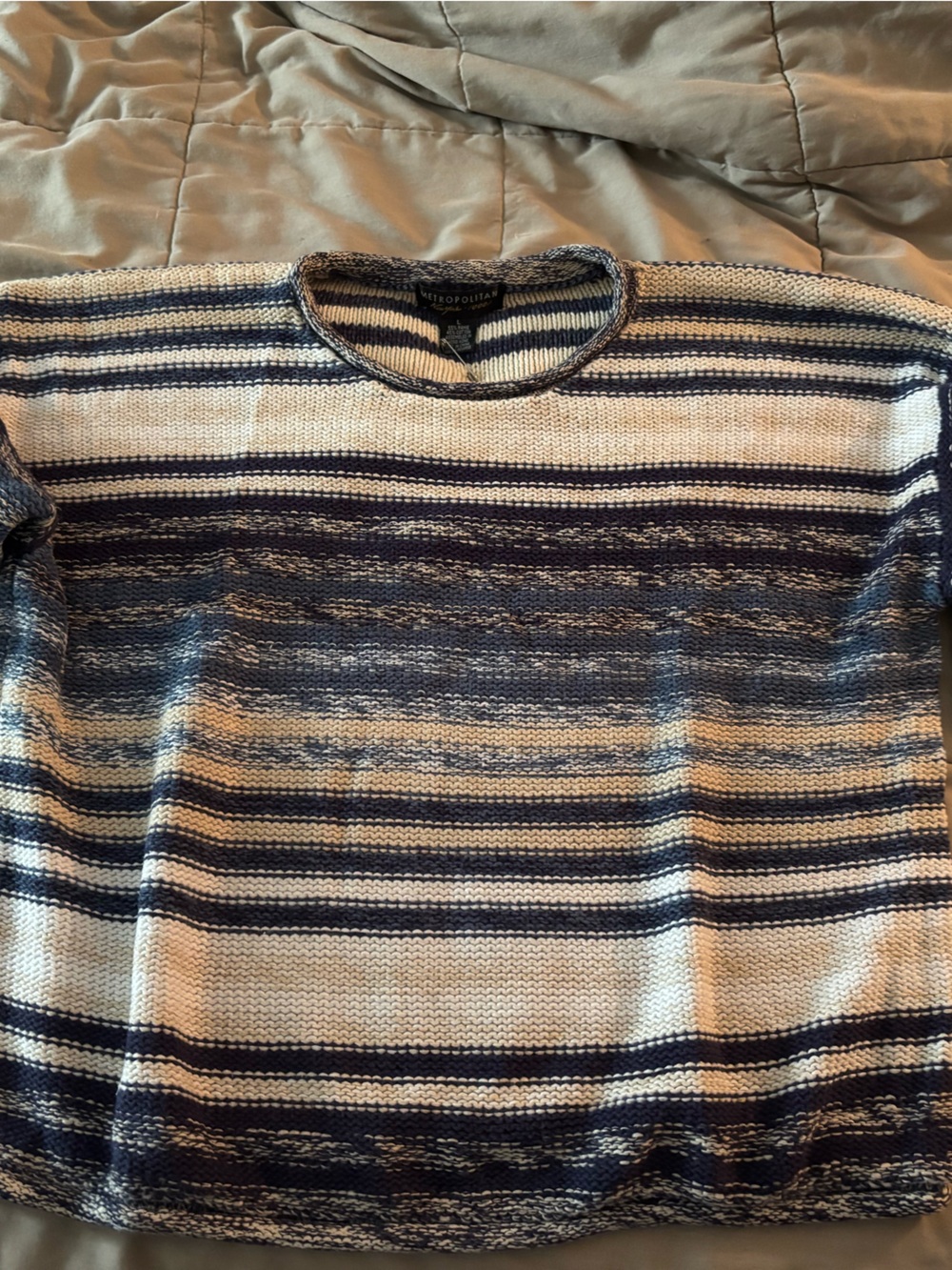 Metropolitan Striped Crewneck Sweater in Navy and Cream